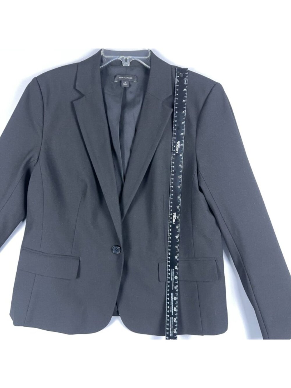 Ann Taylor Blazer Jacket Womens Size 14 Black Dark Wash Single Button Closure - Picture 9 of 14